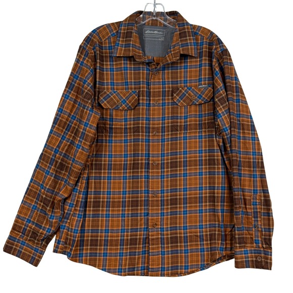 Eddie Bauer Other - Eddie Bauer Mens Large Orange Plaid Mesh Back Hiking Button Down Shirt Gorpcore